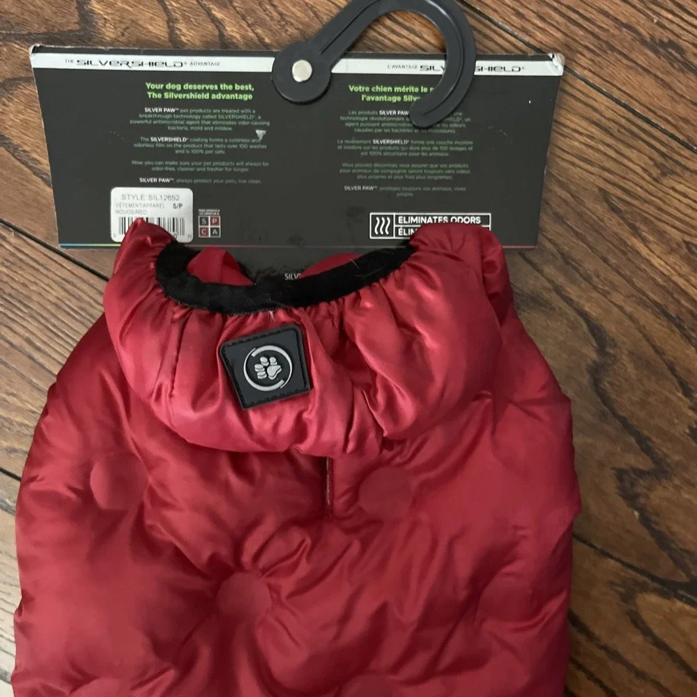 Silver Paw Red Hoodie Hooded Quilted Puffer Dog Jacket Small